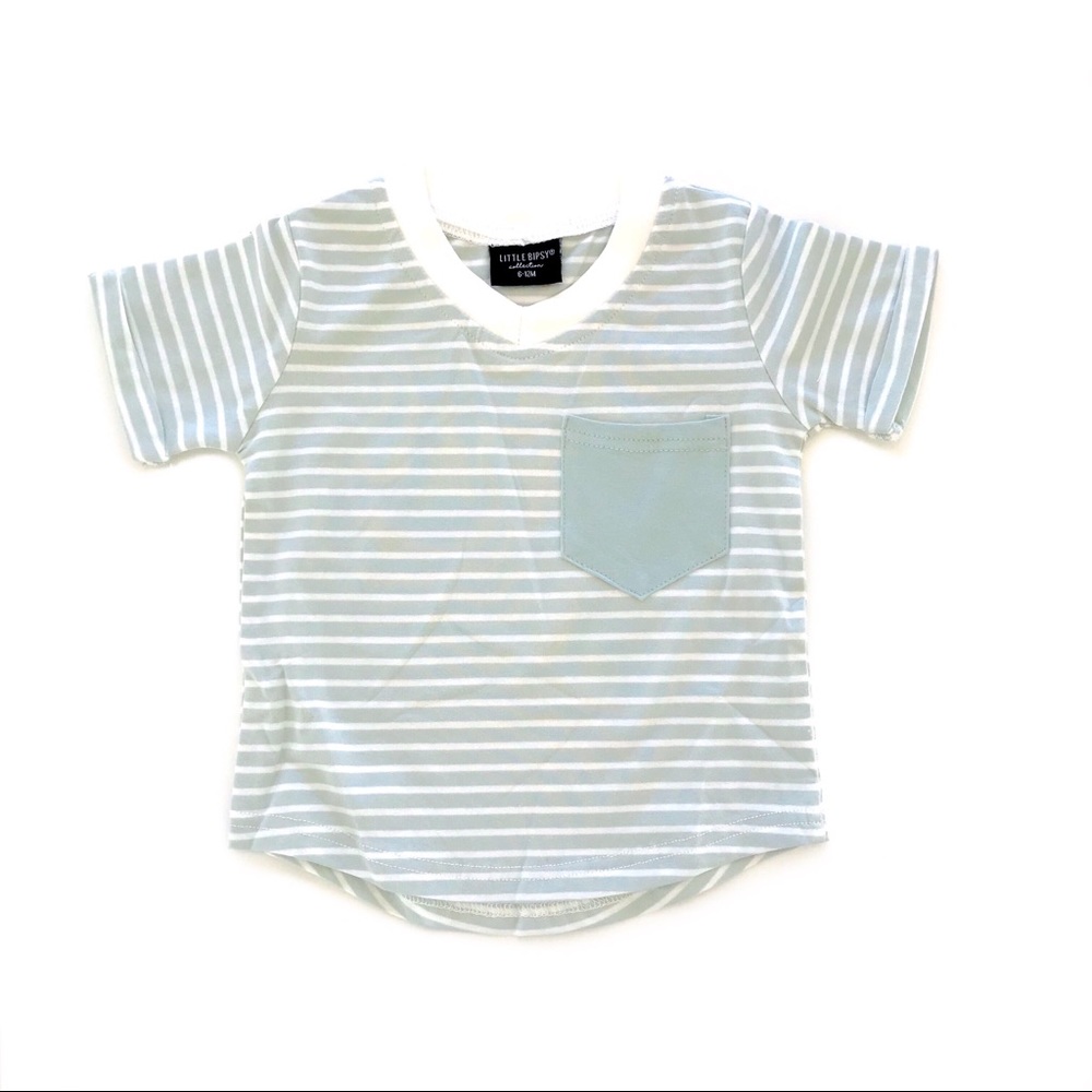 Mint Striped Swoop Tee with Pocket